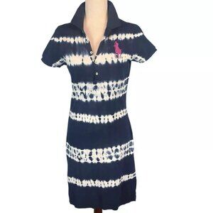 NEW Polo Ralph Lauren Big Pony Tie Dye (Batik) Dress! Sm Navy Cotton Mesh Fabric